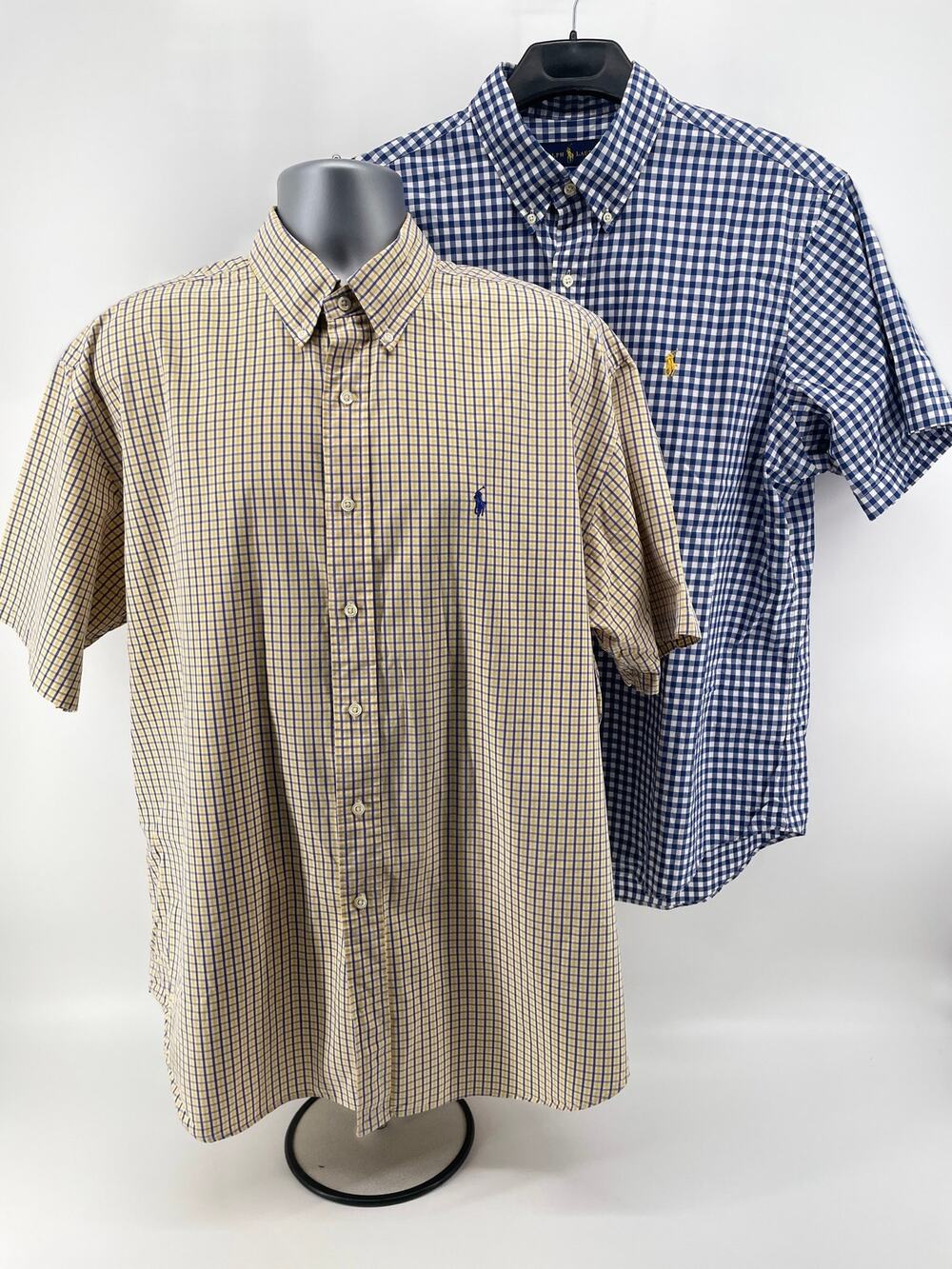 VNTG Ralph Lauren Button Down Shirt Lot of 2 Men XL Blue/Yellow Check Short Slv